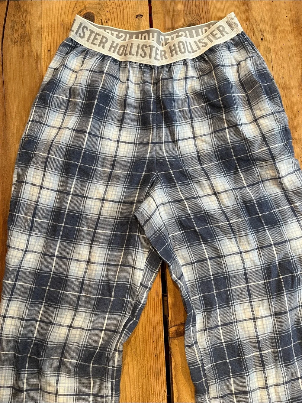 HOLLISTER Sleep XS Blue Flannel Check Pants Flared
